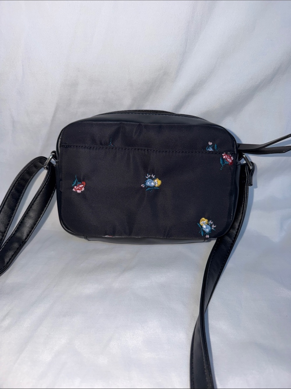 Black Floral Embroidered Crossbody Bag